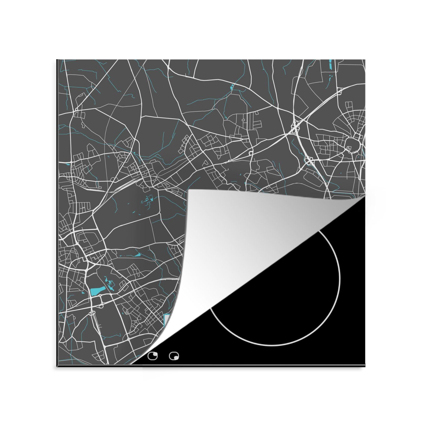 MuchoWow Herdblende-/Abdeckplatte Karte 78x78 für Stadtplan - - tlg), küche Vinyl, Arbeitsplatte Deutschland - cm, Blau, Hirsch - (1 Ceranfeldabdeckung