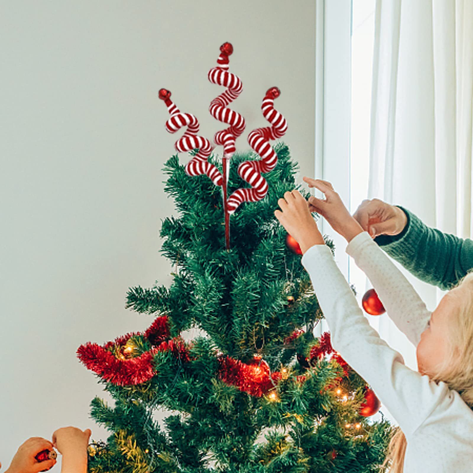 Weihnachtsschmuck, Wolle Weihnachtsbaumdekorationen aus für Urlaub Zweige rote Weihnachtsglocken / Kunstkranz weiße Heimdekoration und FUROKOY, 6 Stück