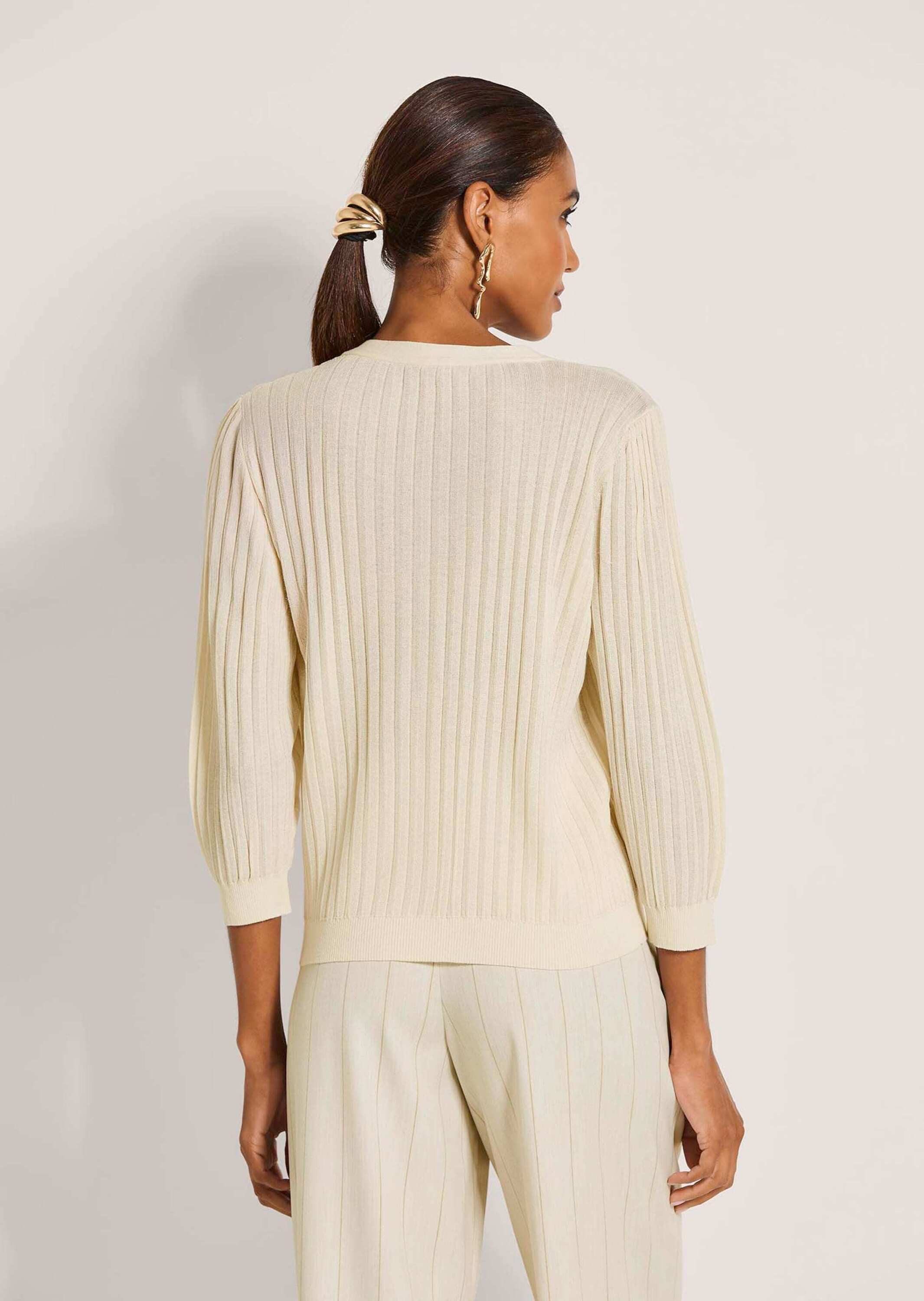 MADELEINE Strickjacke Eleganter Feinstrick-Cardigan mit Plissee Sommerliche Viskose-Jacke mit 3/4-Ballonärmeln und V-Ausschnitt