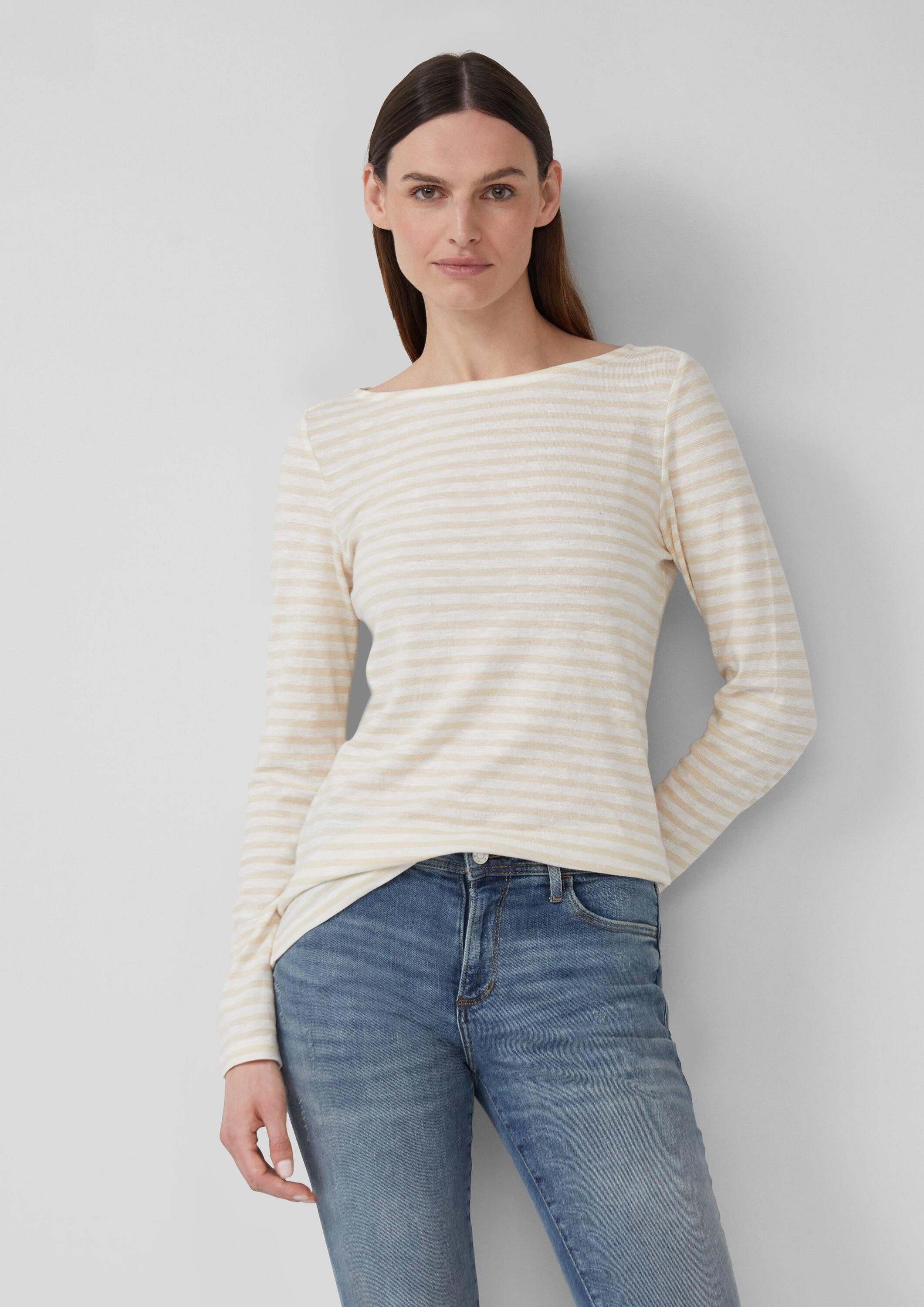 s.Oliver Langarmshirt T-Shirt Gestreiftes Langarmshirt aus Flammgarn mit U-Boot-Ausschnitt