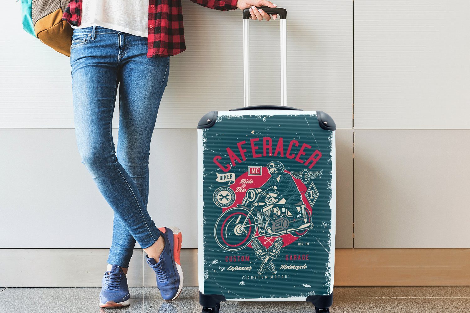 MuchoWow Handgepäckkoffer Mancave - Reisetasche Ferien, rollen, - Handgepäck - Motor Reisekoffer 4 Werkzeuge mit Retro, Trolley, für Rollen