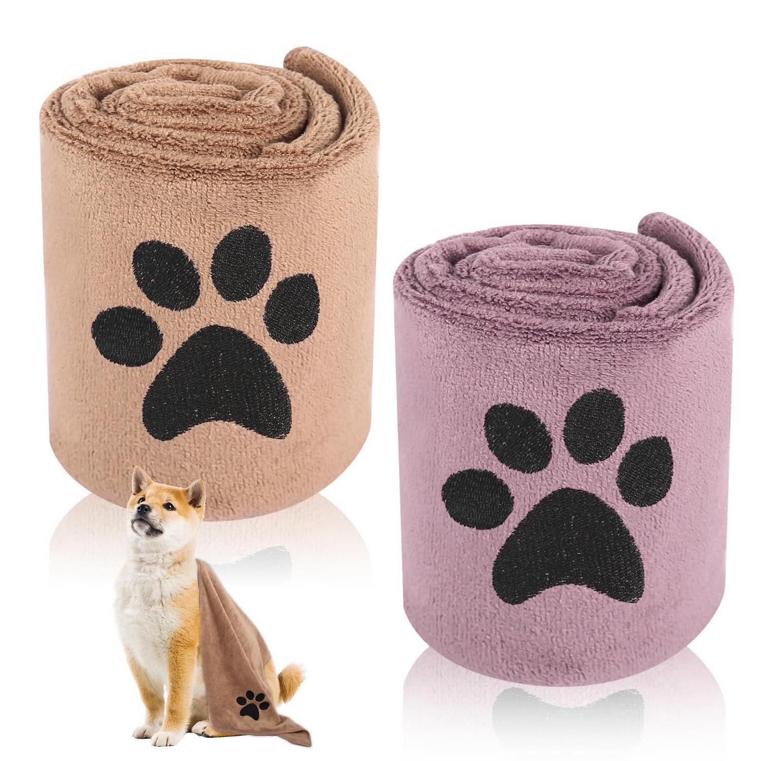 LuxusKollektion Hundehandtuch Haustier-Badetuch 2er Set 75x35cm Lila/Braun, (2-St)