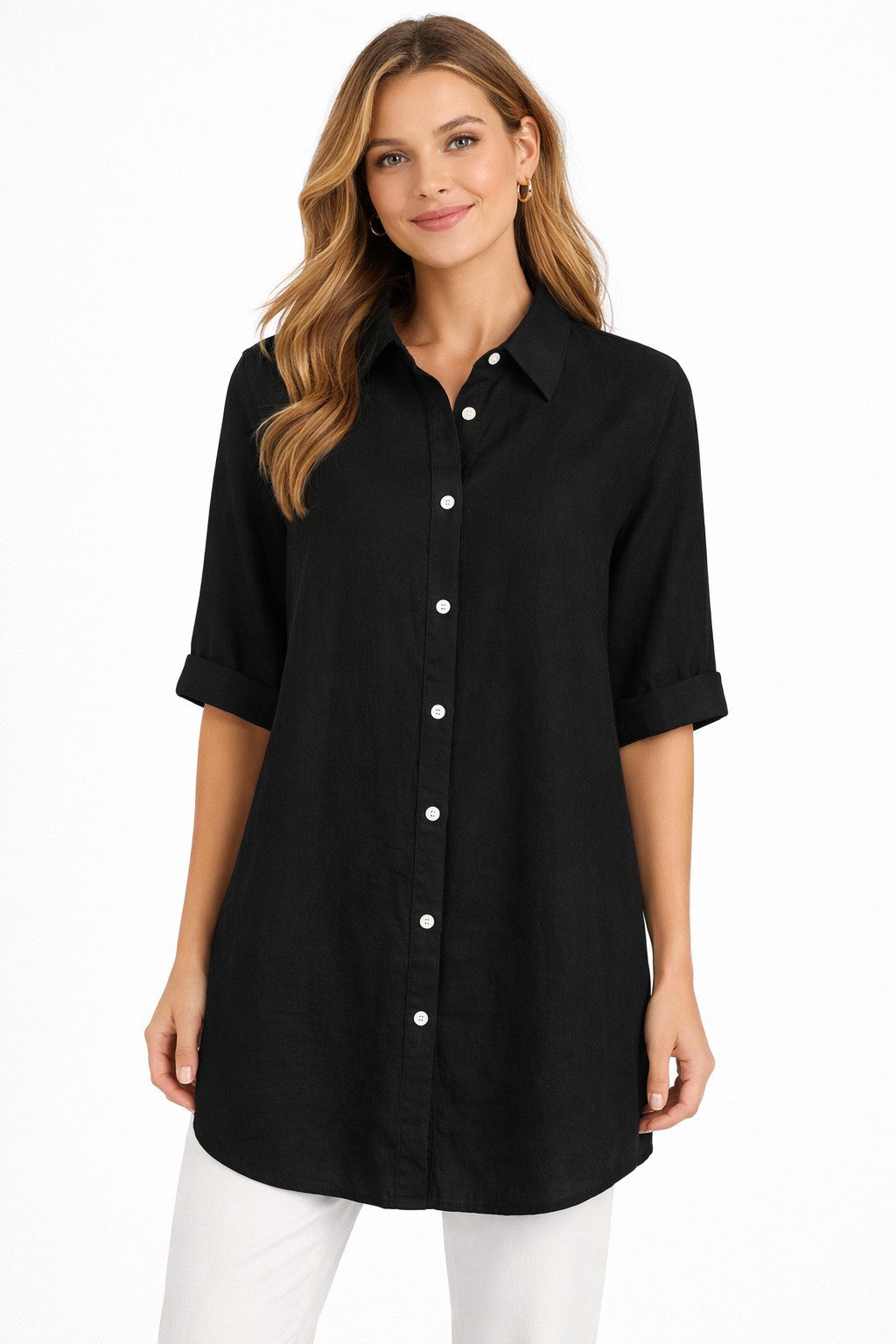 Eight2Nine Hemdbluse Damen Leinen Bluse atmungsaktiv Tunika Sommer langebluse Hemdbluse