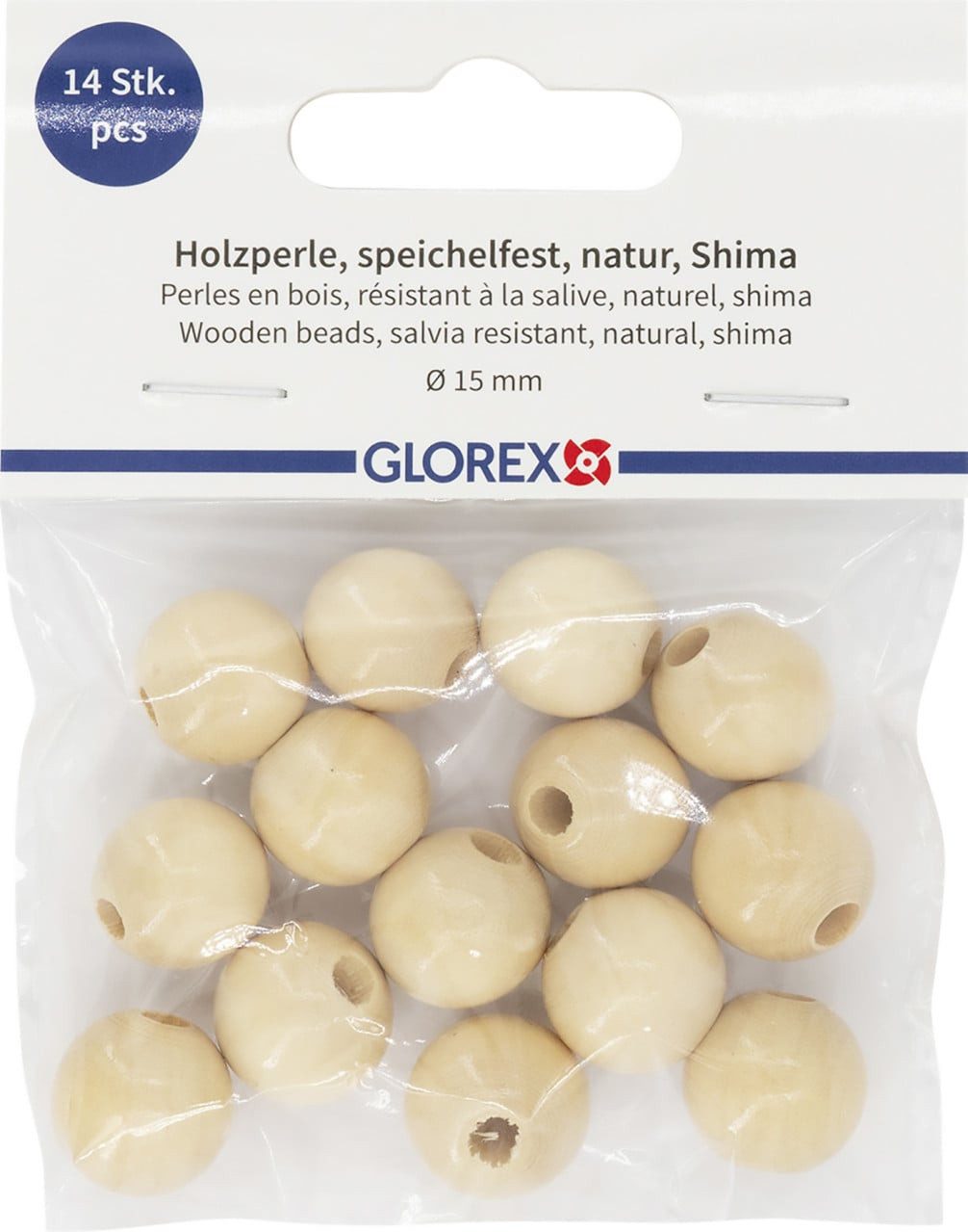 Glorex Dekoband Glorex Holzperle natur 15 mm - 14 Stück