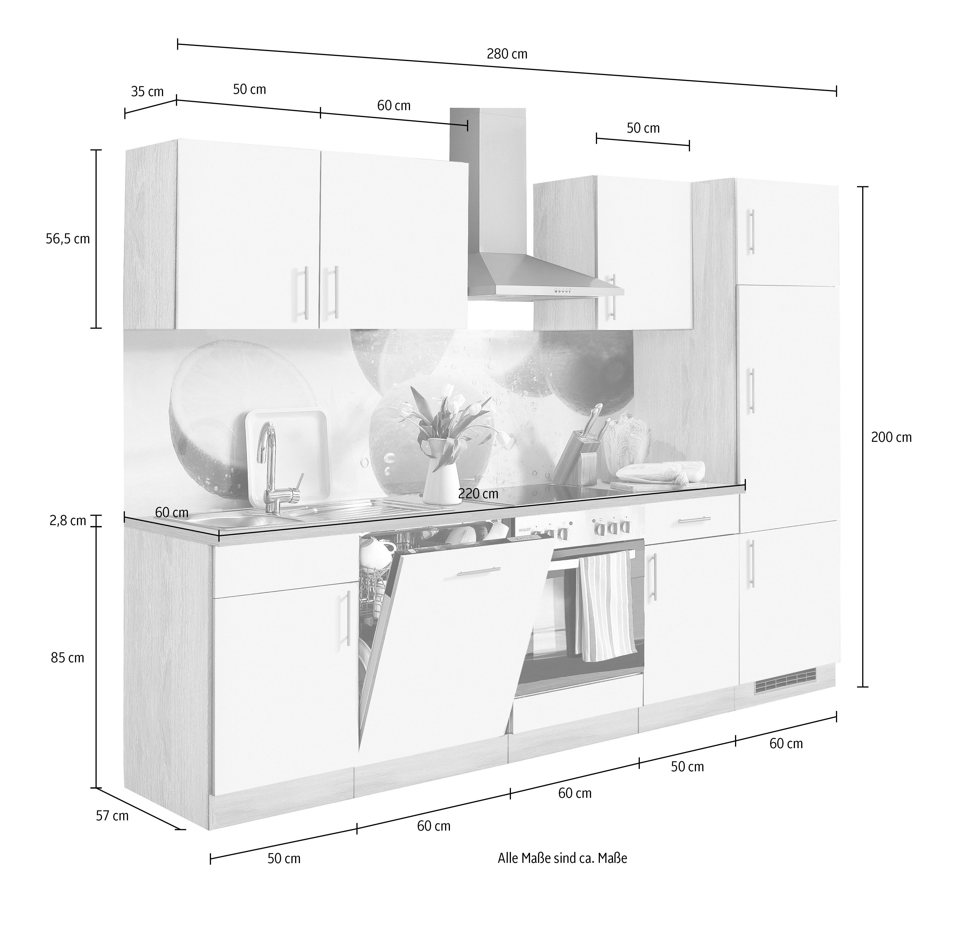 Cuisines Wiho Kiel, avec électroménager, lave-vaisselle inclus, largeur 280 cm