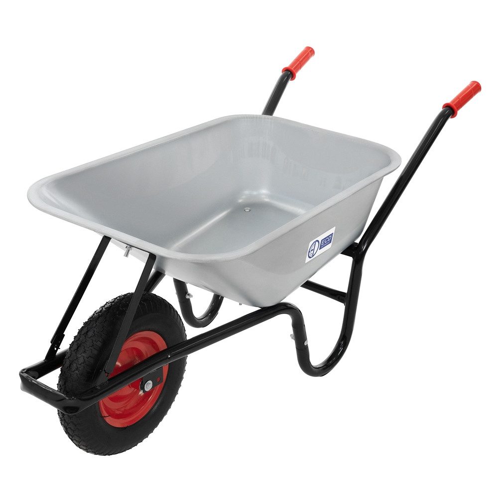 ECD Germany Schubkarre Bauschubkarre Transportkarre für Garten 100L mit Metallfelge, Gartenschubkarre Stahl Wanne Silber 143cmx59cmx65cm Arbeitskarre