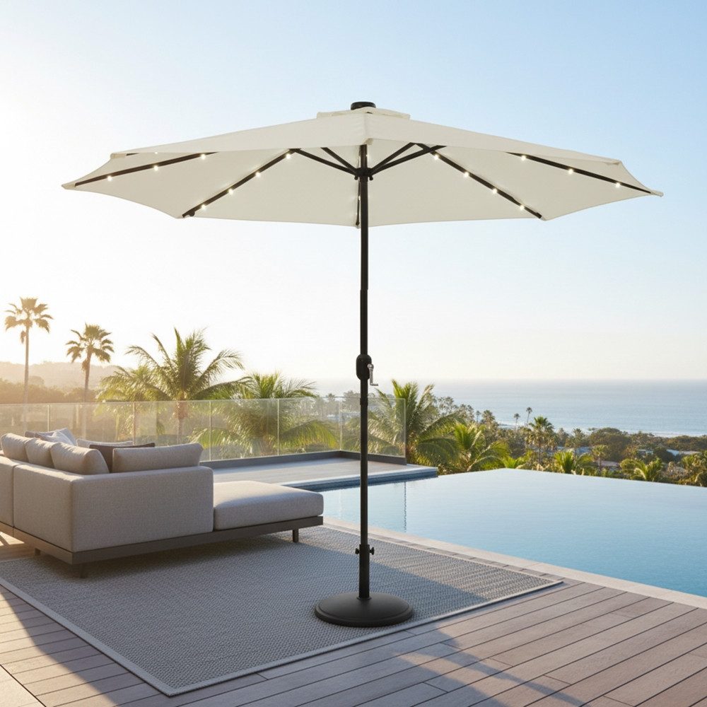 Mucola Sonnenschirm Sonnenschirm Ø3m LED Beleuchtung UV-Schutz Ampelschirm Sonnenschutz, LxB: 300,00x300,00 cm, Stück, Premium-Sonnenschirm, LED-Beleuchtung