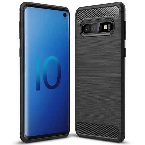 CoolGadget Handyhülle Carbon Handy Hülle für Samsung Galaxy S10 Plus 6,4 Zoll, robuste Telefonhülle Case Schutzhülle für Samsung S10+ Hülle