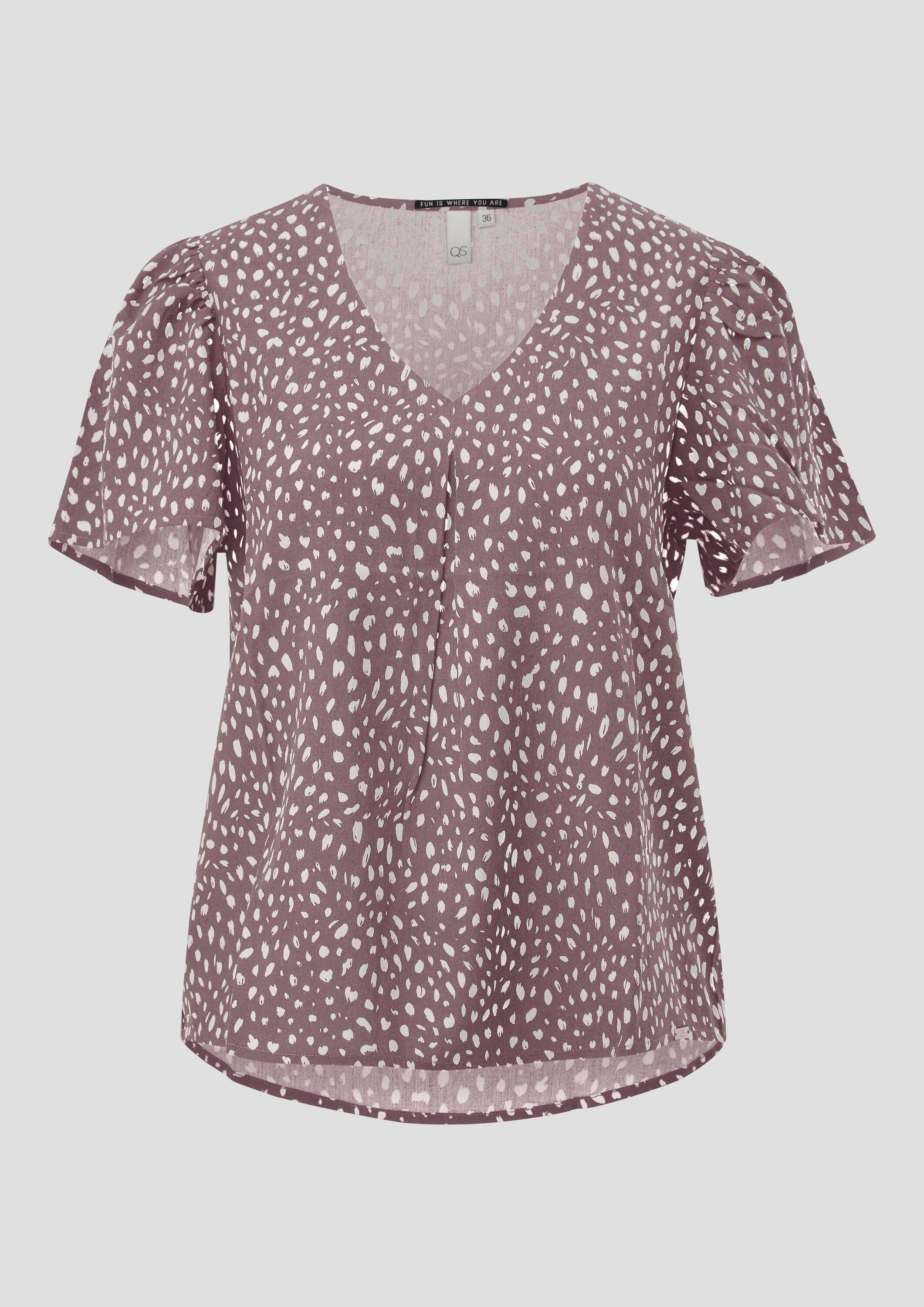 QS Kurzarmbluse Bluse Viskose Bluse mit All-over-Print