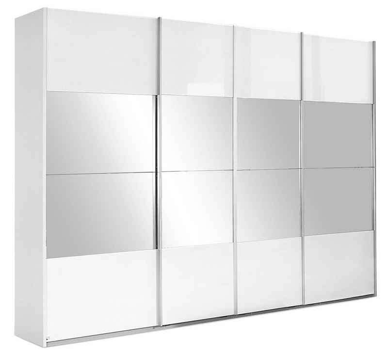 LIV'IN Schwebetürenschrank LAGOS, B 316 cm x H 230 cm, Weiß Hochglanz, 4 Türen, mit Spiegel