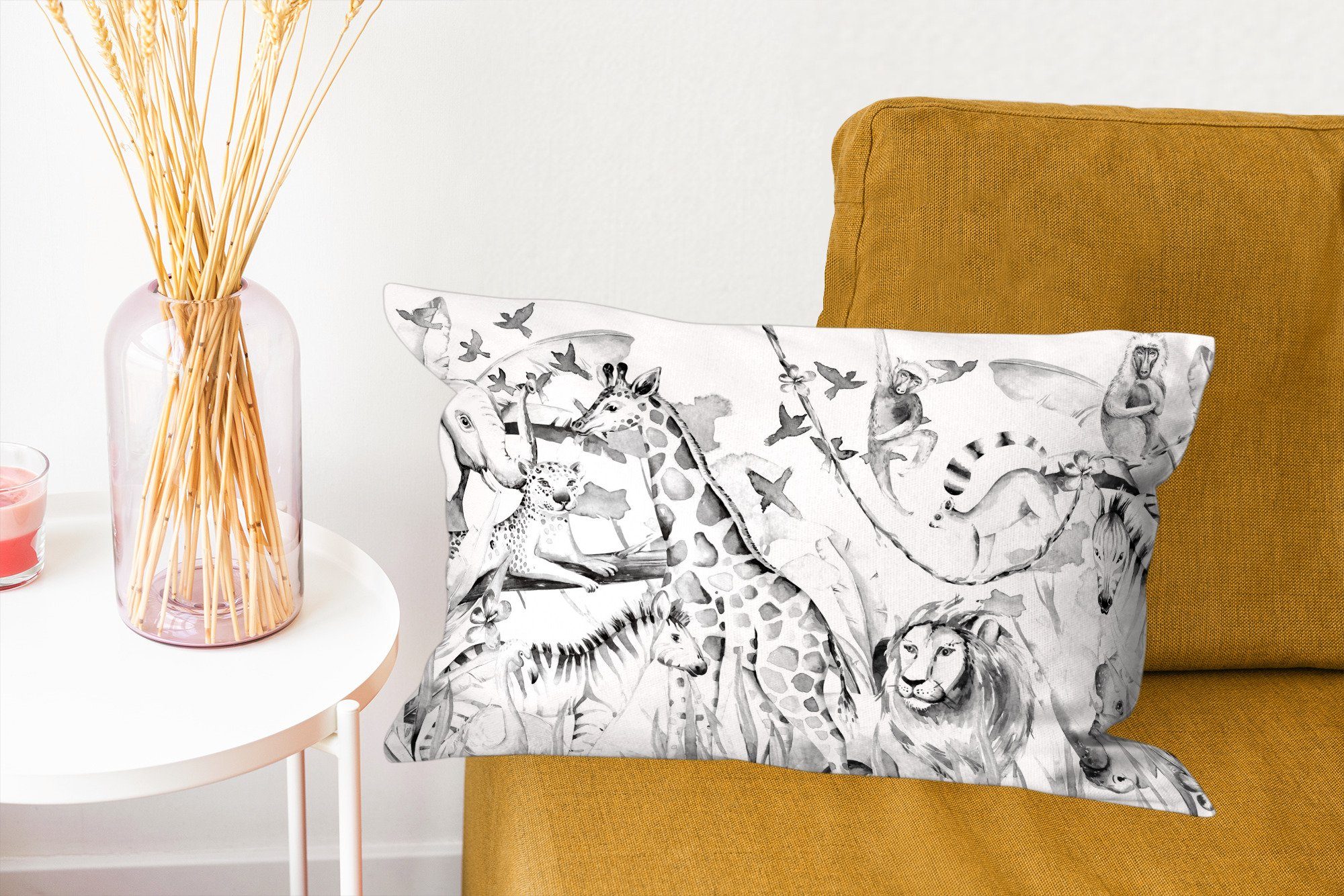 Kinder Wohzimmer - Kinder, MuchoWow - - Zierkissen, Füllung, Schlafzimmer Aquarelle Dekoration, Jungen Dekokissen Dekokissen - Mädchen Dschungel Tiere mit - -