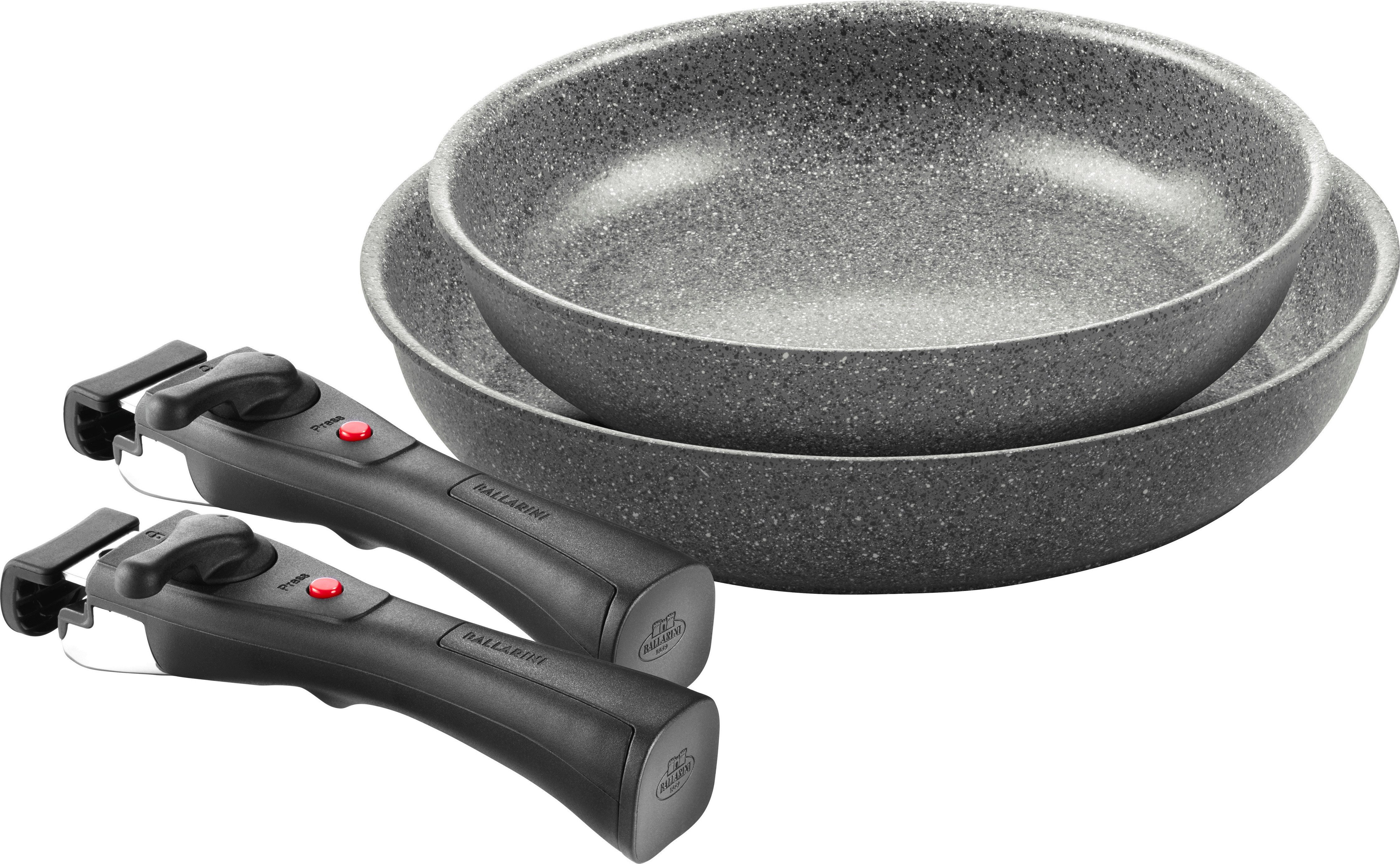 BALLARINI Pfannen-Set Bratpfanne Torre, Aluminium (Set, 4-tlg., 2 Griffe, 1 Bratpfanne 28 cm, 1 Bratpfanne 24 cm), Abnehmbarer Griff, Keramikbeschichtung, Made in Italy, stapelbar