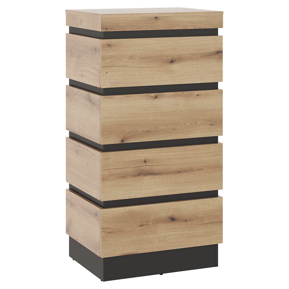 Lomadox Kommode COLCHESTER-129, 60 cm breit in Eiche, 4 Schubladen, grifflos, modern