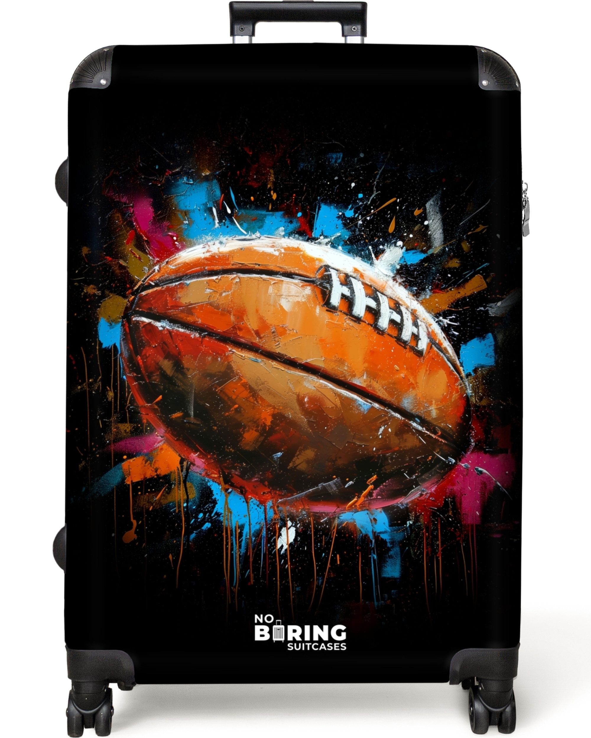 NoBoringSuitcases.com© Hartschalen-Trolley Rugby-Ball umgeben von Graffiti günstig online kaufen