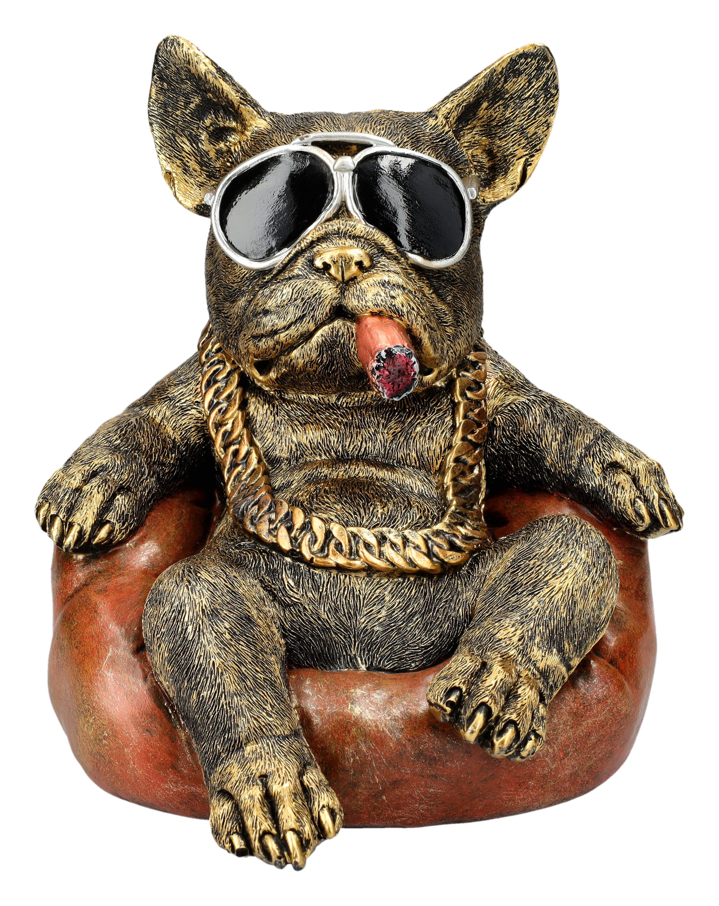 Tierfigur Hundefigur - Coole Bulldogge mit Sonnenbrille - Dekofigur Tierfigur