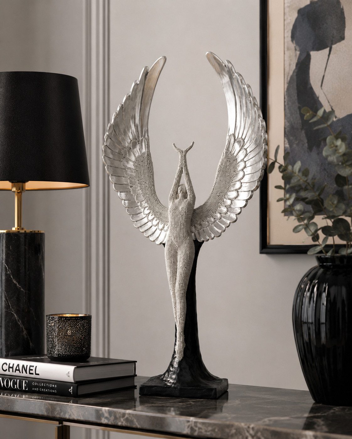 MF Skulptur Engel Skulptur Angelica 48cm Polyresin Dekoration mit Perlenstruktur (1 St)