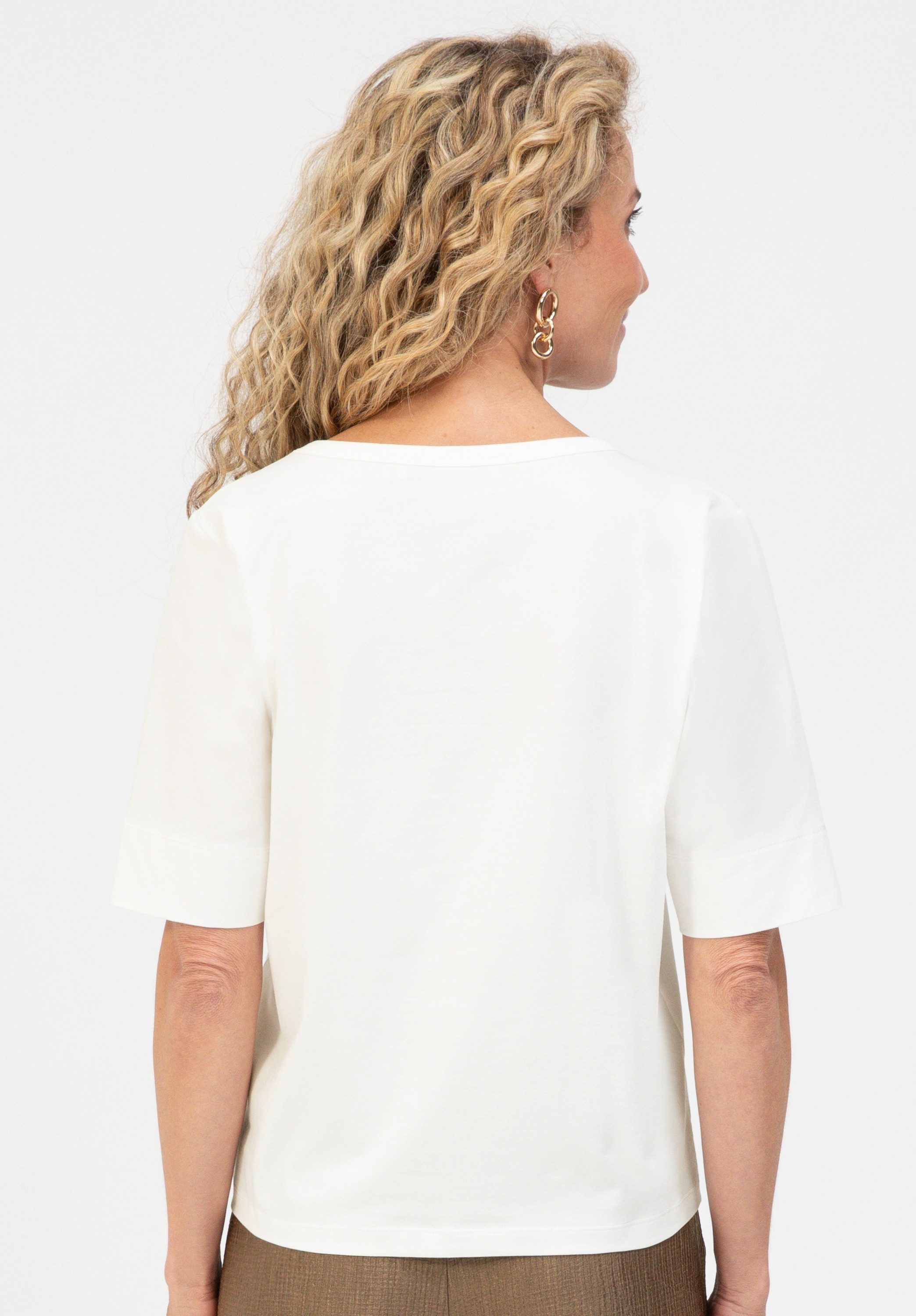 bianca Print-Shirt DINIA mit farbigem Frontmotiv und Kordelapplikation