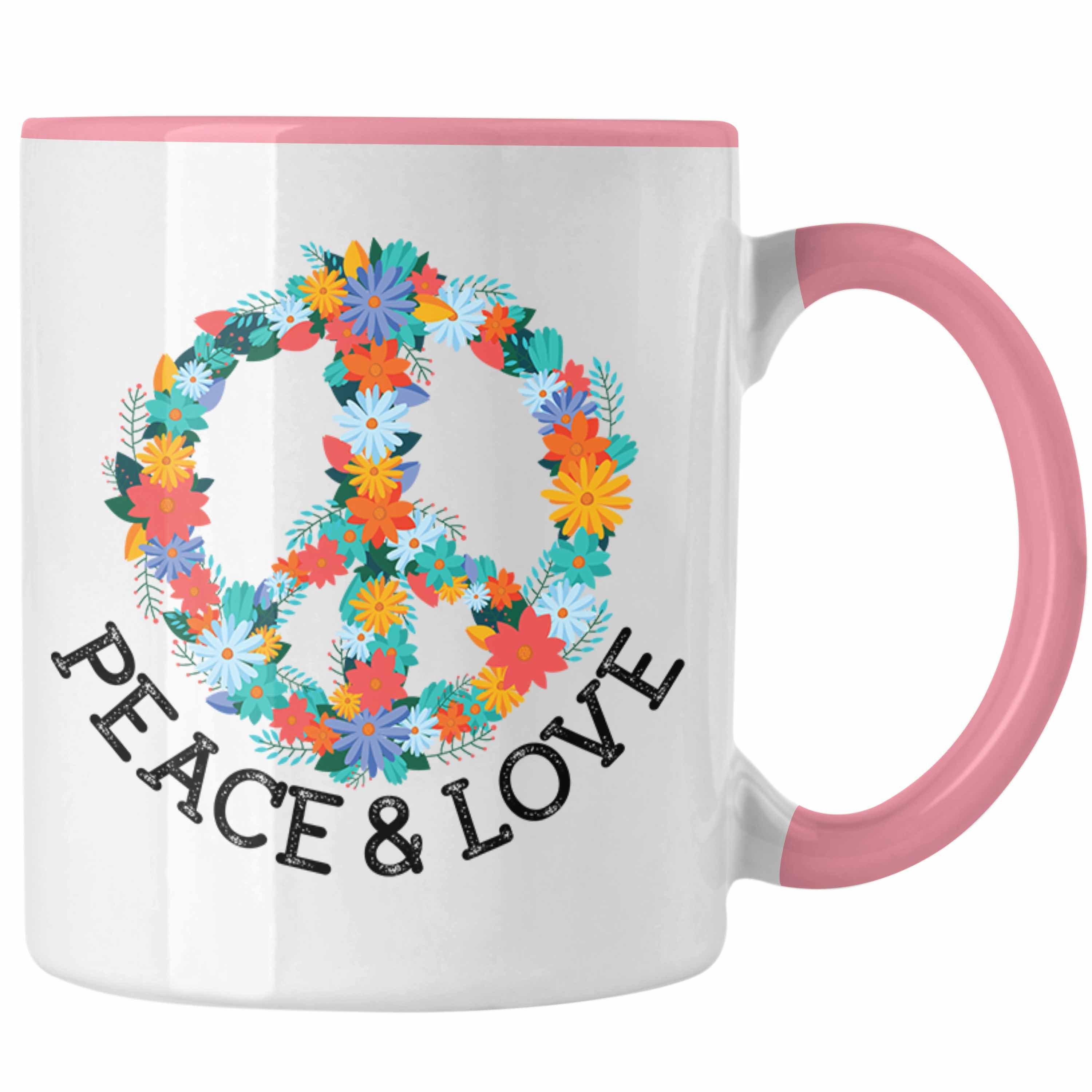 Zeichen Hippie Frieden Peace Grün - Grafik Tasse Tasse Trendation Trendation 90er Geschenk Rosa Blumen & 80er Love