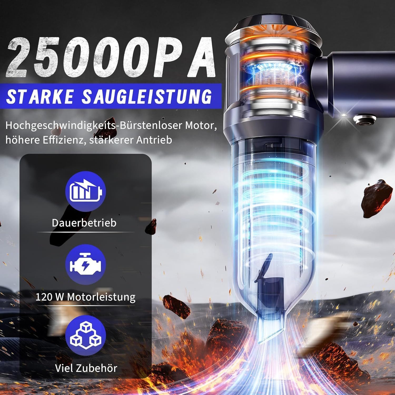 Nettlife Akku-Handstaubsauger kabellos Mini 25000Pa starker Akku bürstenloser Motor 4-in-1, 3 Stufen Tragbarer Staubsauger für PKW Wohnmobil Camping Treppen Sofa