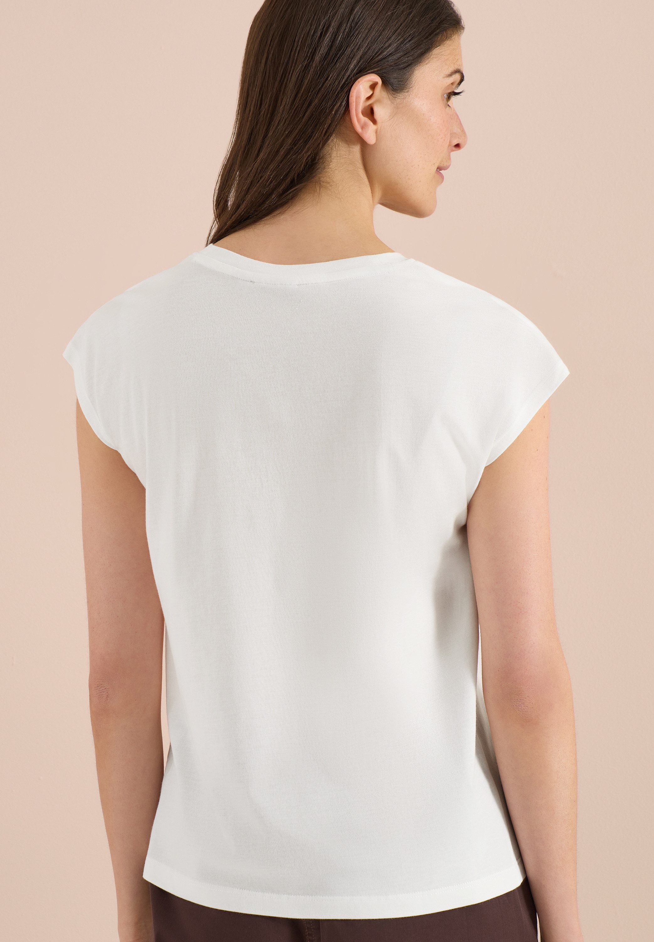 CECIL Kurzarmshirt Sommershirt mit Rundhals und Wording Artwork