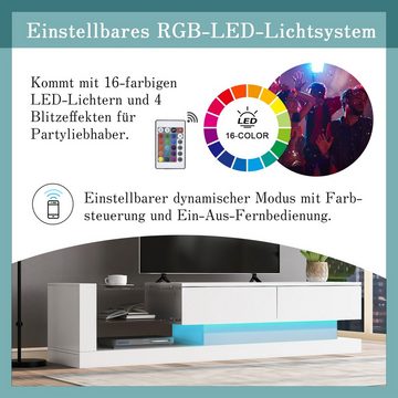 Sweiko Lowboard, Hochglanz-TV-Schrank mit LED-Beleuchtung und Glasfach, Breite 140 cm