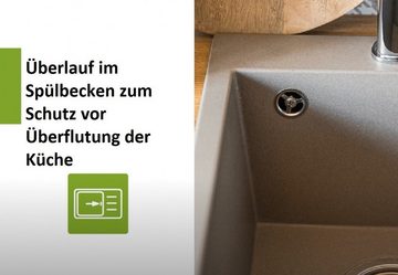 KOLMAN Küchenspüle Einzelbecken Komodo Granitspüle, Rechteckig, 49/58 cm, Grau, Space Saving Siphon GRATIS