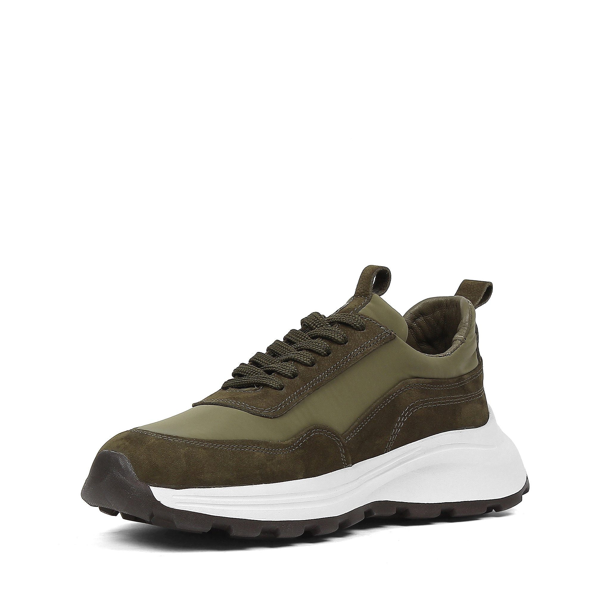 Celal Gültekin Plateau Wildleder Sneaker Profilsohle Low-Top Herren Sneaker Veloursleder, Echtleder-Futter & Decksohle, Khaki, 43