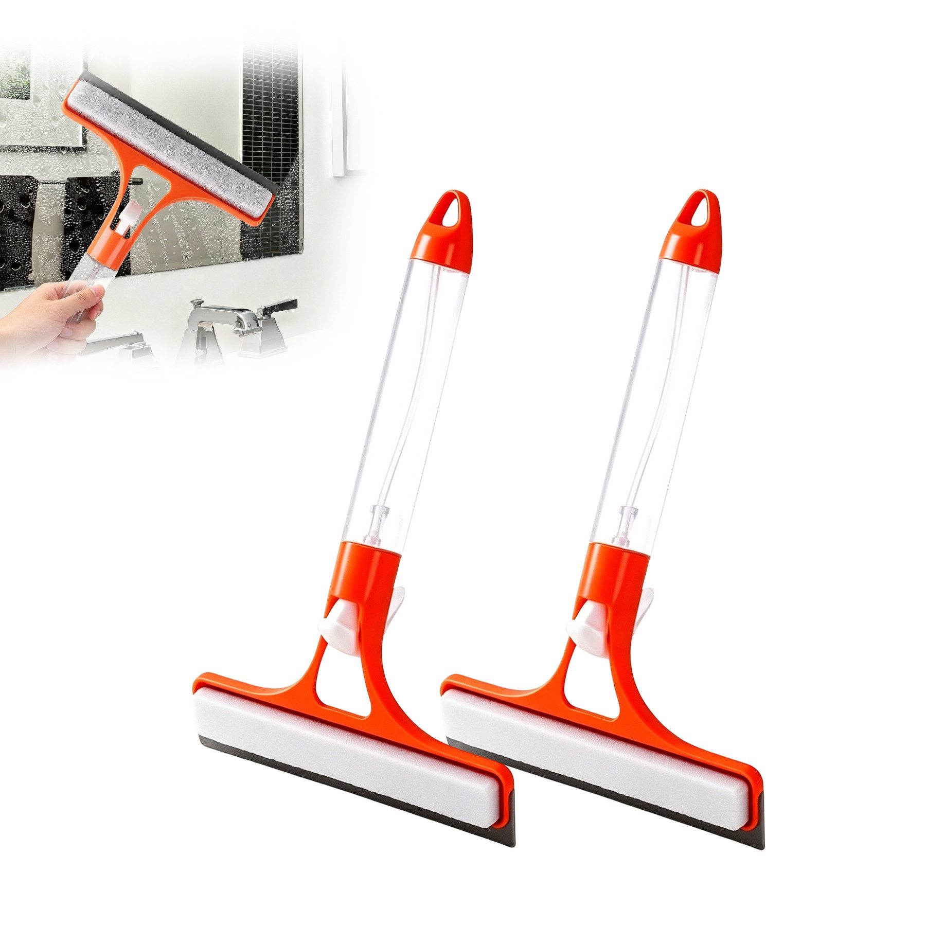 Mutig Fensterreiniger 2 stk Window Cleaning Scraper,Fensterreinigung Tool mit Sprühfunktion, (Fensterabzieher für Innen & AußEn, 3‑In‑1 Multi-Wasserschieber, professionelle Fensterreinigung mit integrierter Sprühflasche &  Bürste) für Haushalt, Küche, Fenster, Wände und Auto-Windschutzscheiben