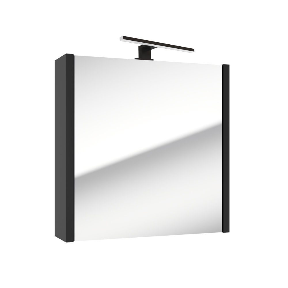 1 mit NANTES-107 schwarz, Tür, Aufsatzleuchte, B/H/T: Spiegelschrank Lomadox cm 60/65/15