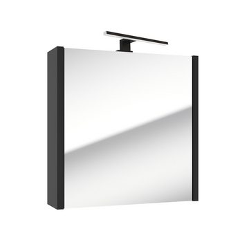 Lomadox Spiegelschrank NANTES-107 schwarz, 1 Tür, mit Aufsatzleuchte, B/H/T: 60/65/15 cm