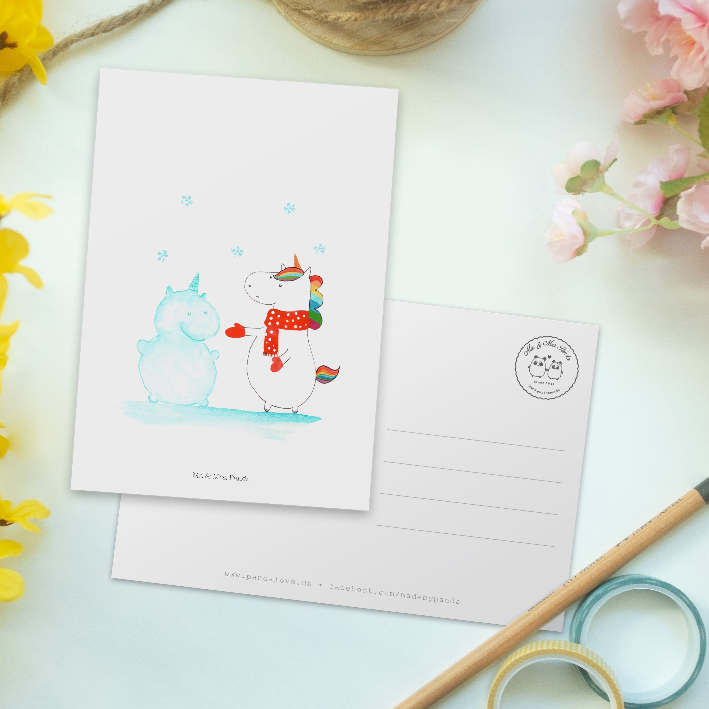 Schneemann Panda Ansichtskarte, Einladung Geschenk, Karte, Einhorn & Mrs. Weiß Postkarte - Mr. -