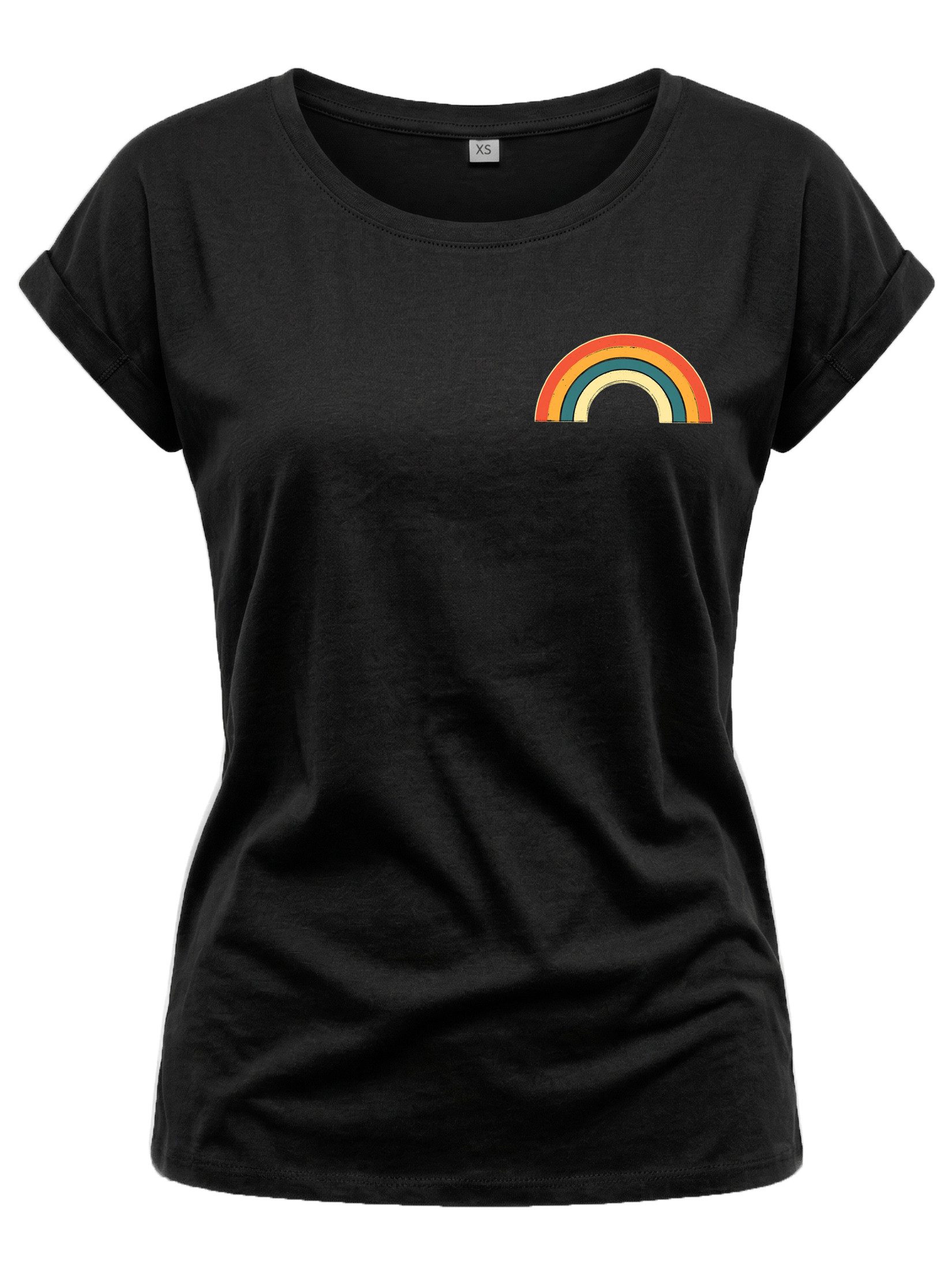 T-Shirt mit Regenbogen Damen Top Rainbow Sommer Tunika Stylisch Elegant