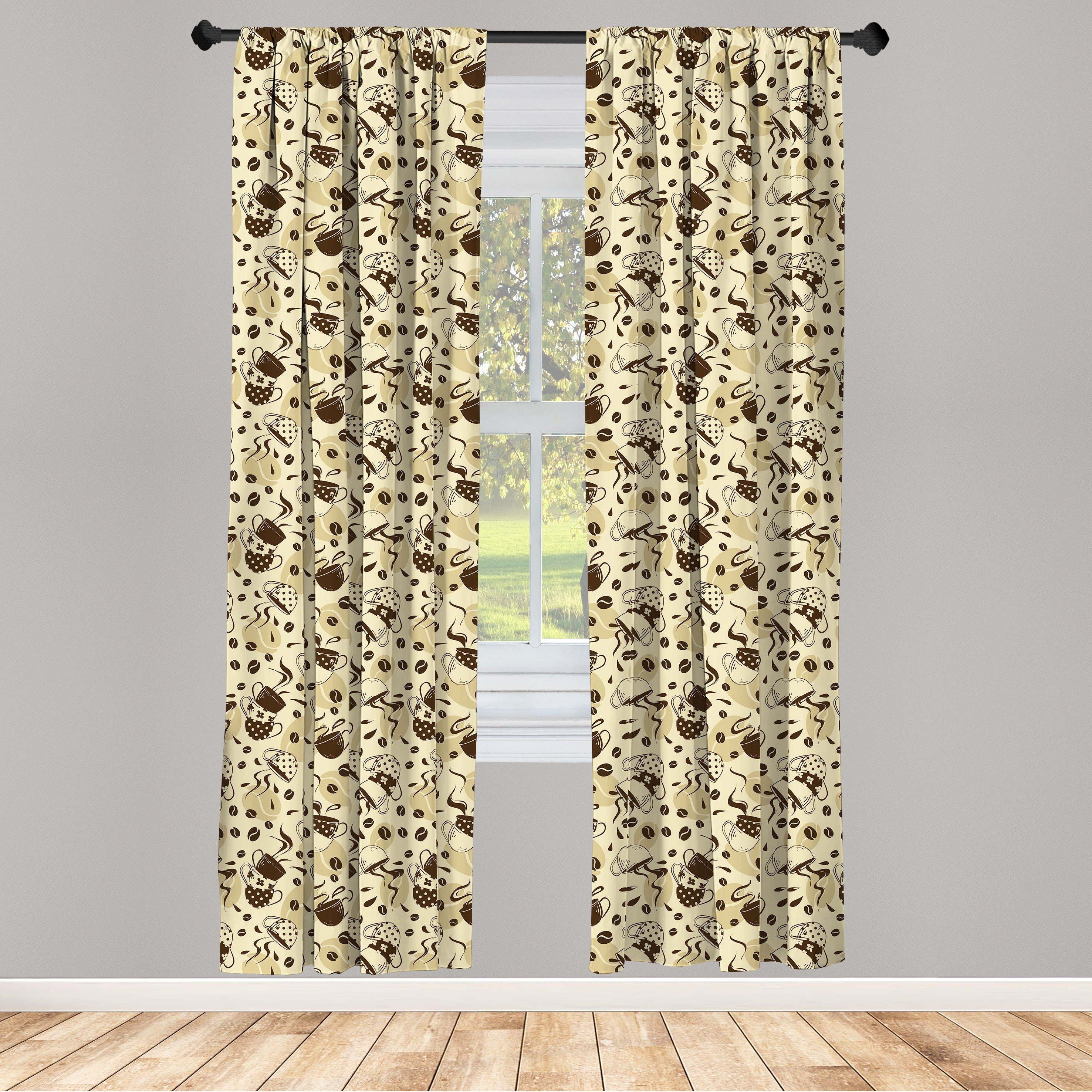 Gardine Vorhang für Wohnzimmer Schlafzimmer Dekor, Abakuhaus, Microfaser, Punktmuster Brown Kaffeetassen