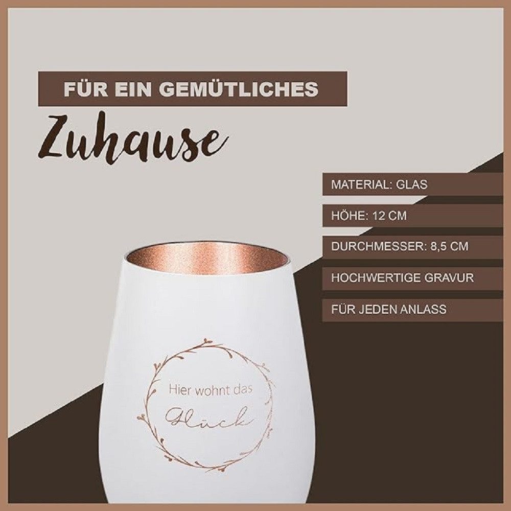 Der Porzellan-Laden Windlicht Handgefertigtes Windlicht mit Gravur 'Hier wohnt das Glück' - Dekorati