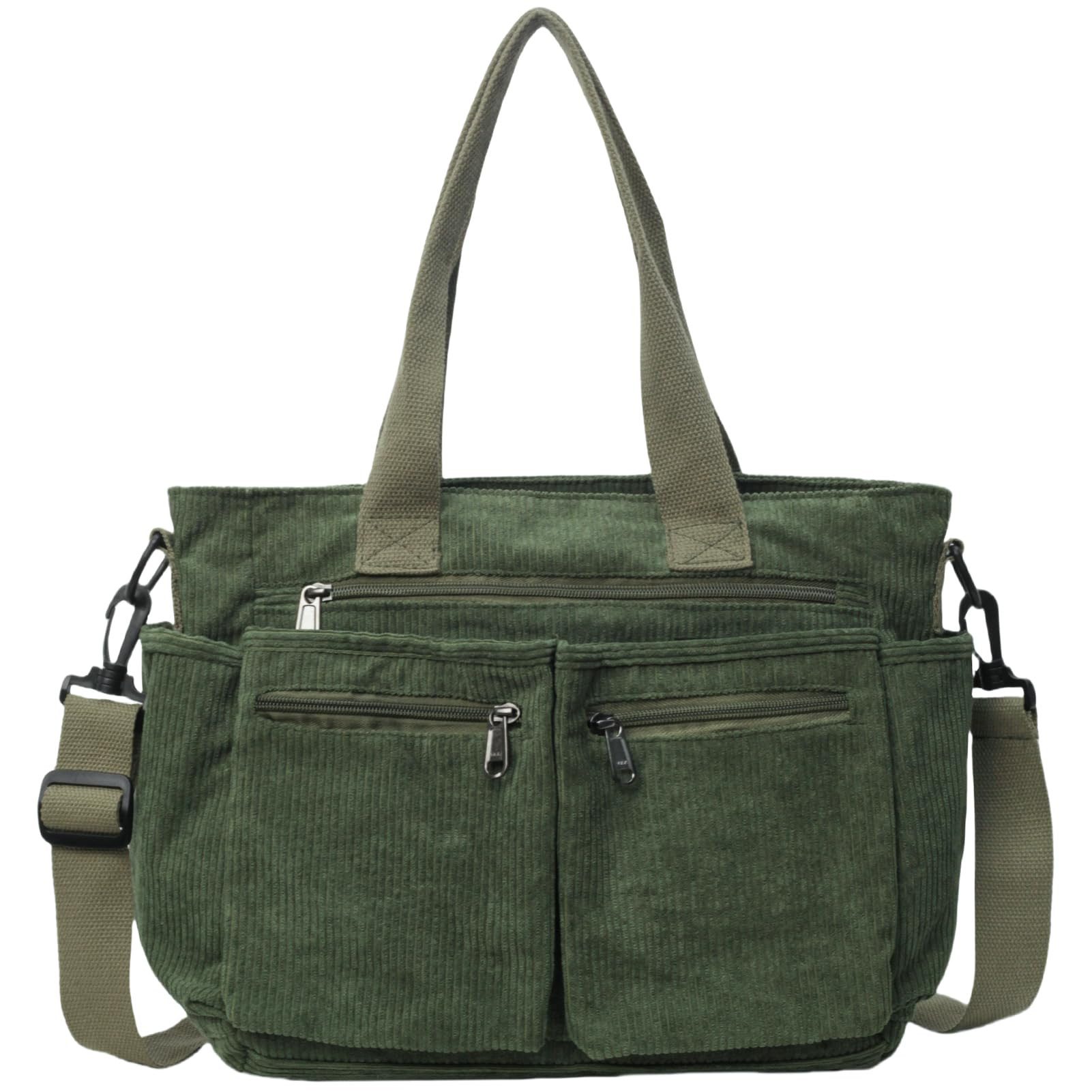 nsihing Schultertasche Cordtasche für Damen, große Tragetasche, Kuriertasche, mehrere Taschen, Handtasche für Arbeit, Schule, Reisen