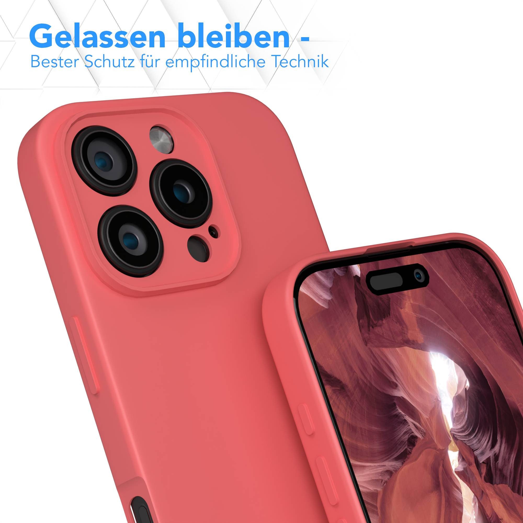 EAZY CASE Handyhülle für Apple iPhone 16 Pro Hülle Silikon 6,3 Zoll, Schutzhülle mit Kameraschutz stoßfest Telefonhülle Matt Rot / Hellrot – Bild 4 von 5