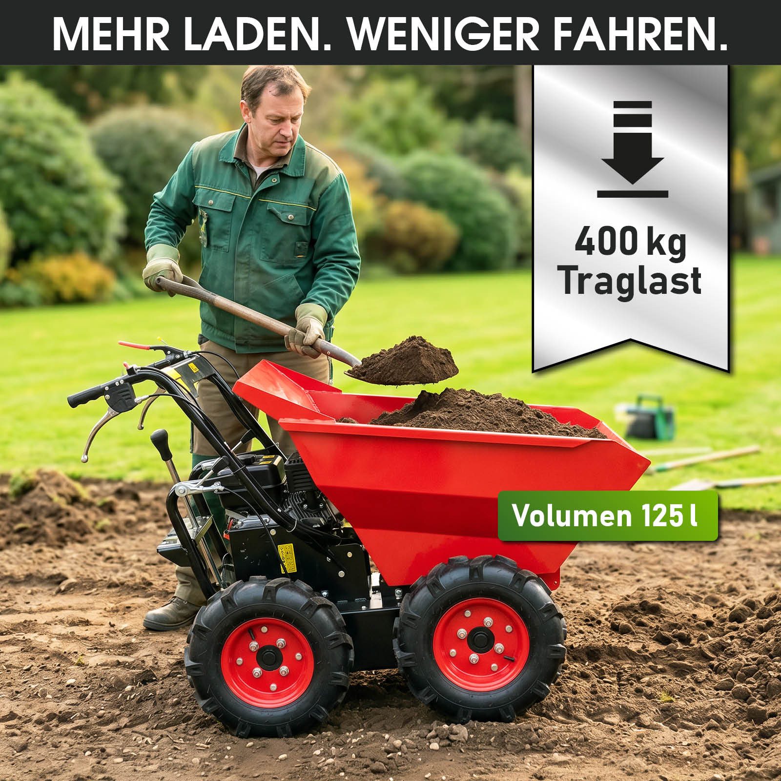 BRAST Dumper Benzin Mini Motor-Schubkarre Radlader, großer Kippbehälter, Allradantrieb