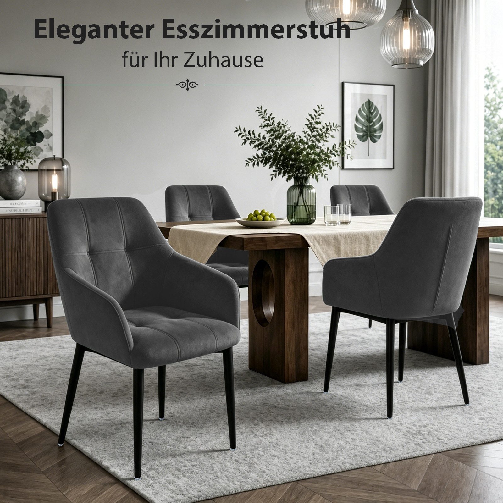 Hoolamyie Esszimmerstuhl Stuhlset – Polsterstuhl aus Samt mit Armlehnen, stabile Metallbeine (6 St), Samt-Polsterstühle, 7,5 cm Polsterung, bis 150 kg belastbar