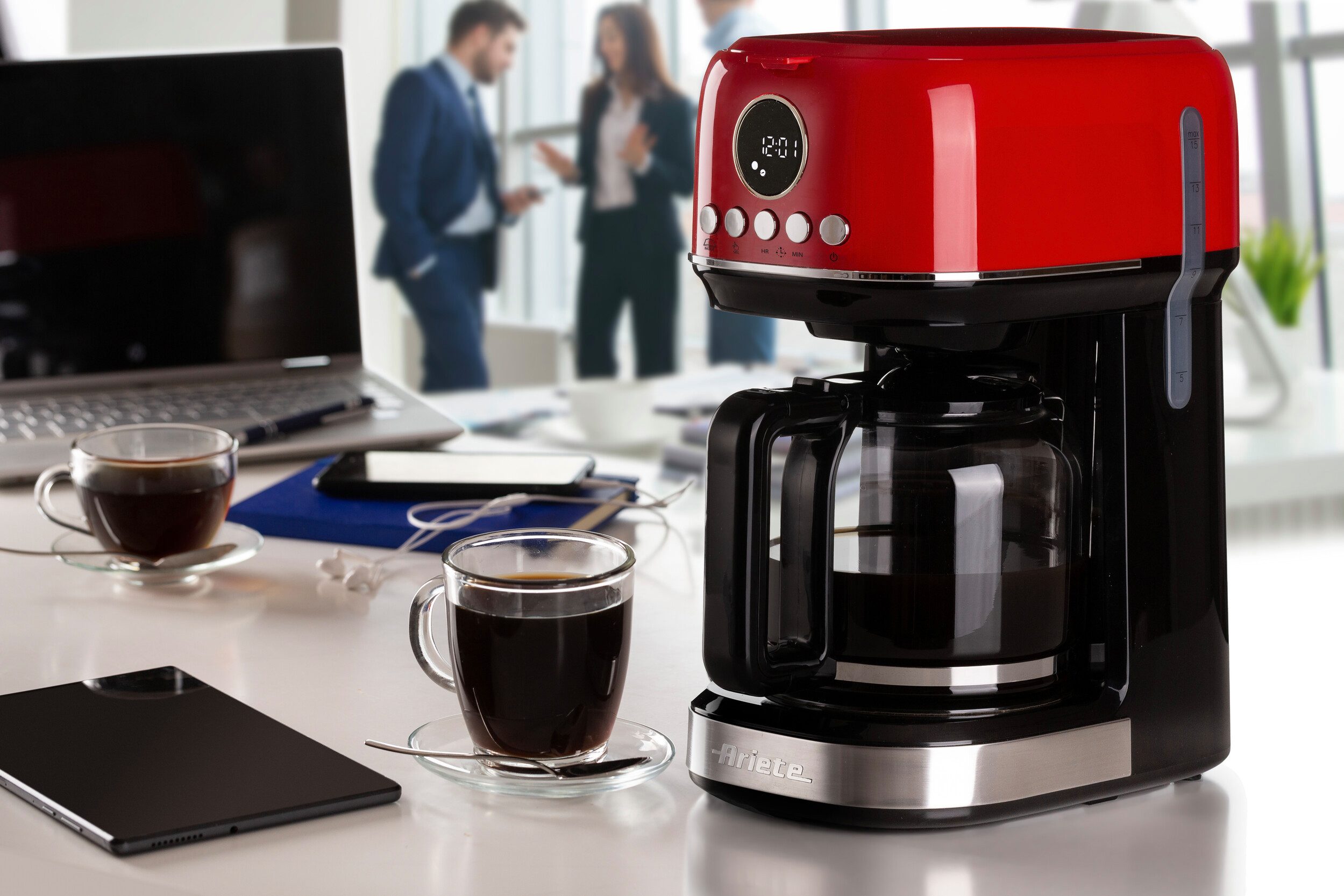 Ariete Filterkaffeemaschine 1396R Moderna rot,1,5 L mit Timer, Programmwahl und Warmhaltefunktion, Permanentfilter