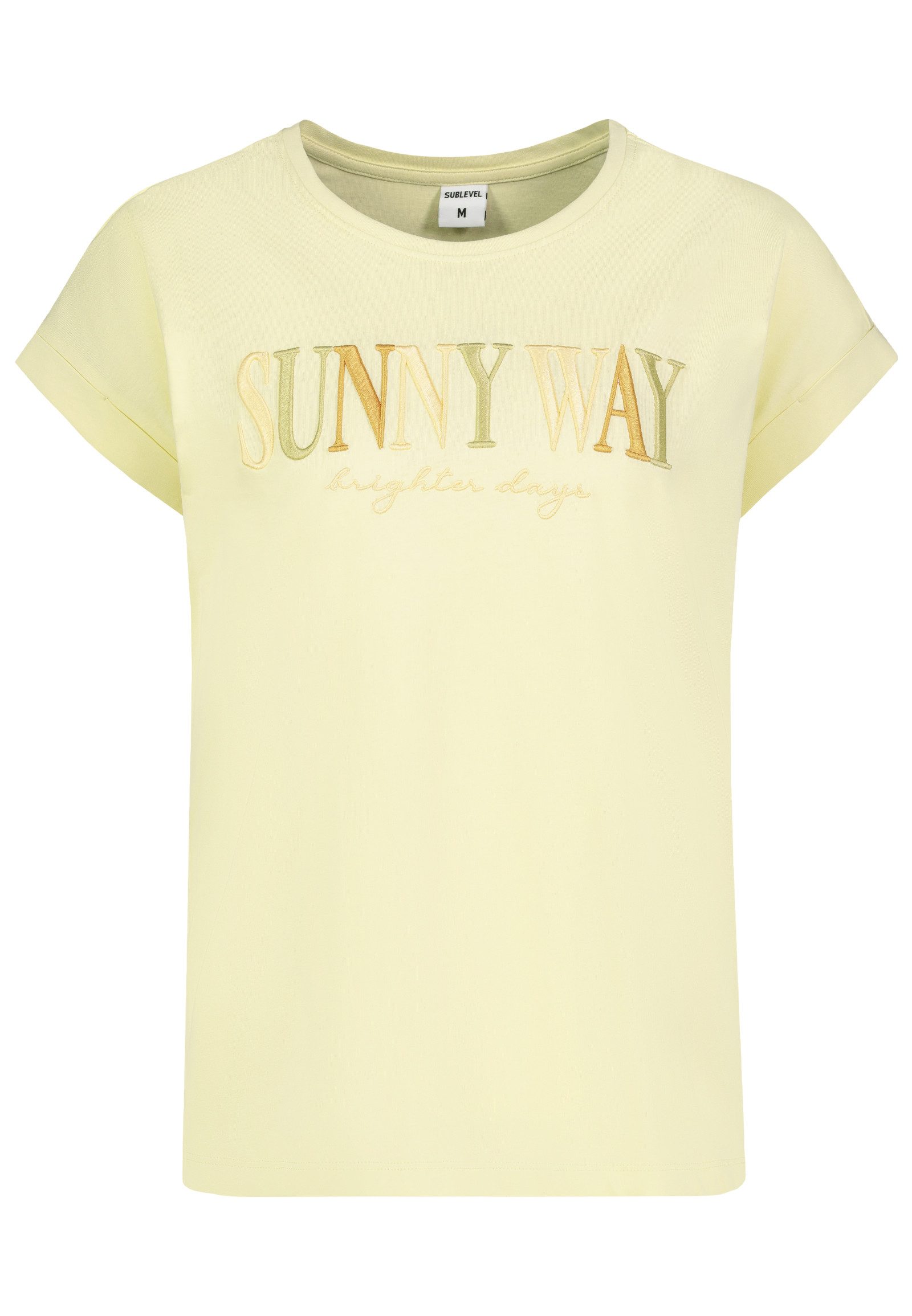 SUBLEVEL T-Shirt Damen Shirt Turn-Up Ärmel Weiches Basic Shirt Rundhals Kurzarm Baunwolle Modal Mix, super soft, unifarben, markenlogo