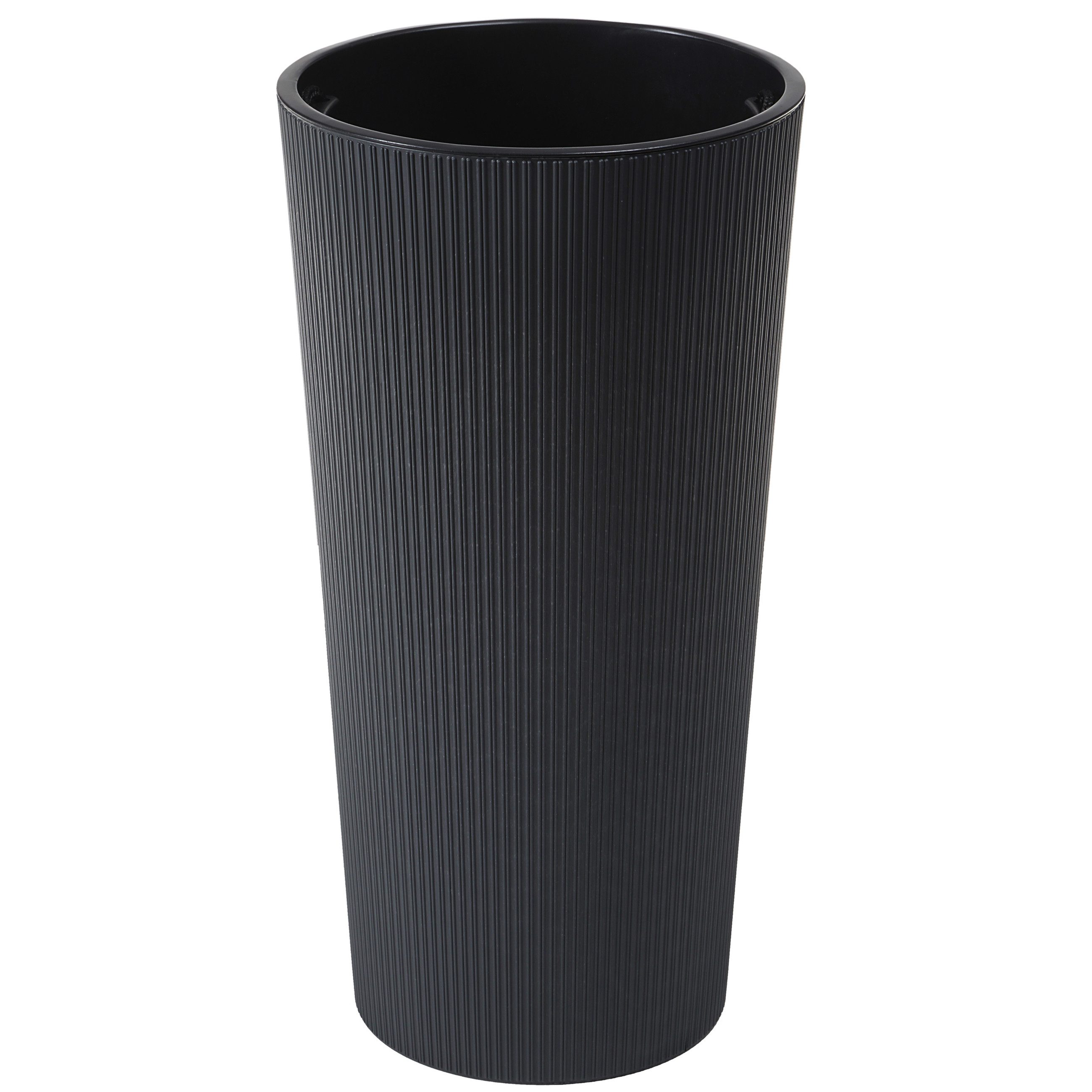 Dehner Blumentopf Lilia, Ø 20 - 25 cm, Höhe 36 - 47 cm, recycelter Kunststoff, leichter Säulen-Übertopf für Zimmerpflanzen, geriffelte Oberfläche