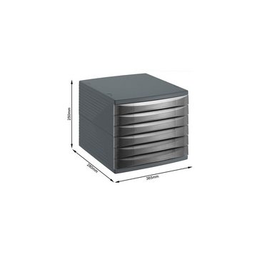 ROTHO Aufbewahrungsbox Quadra Schubladenbox Bürobox mit 6 Schüben, Kunststoff (PS) BPA-frei