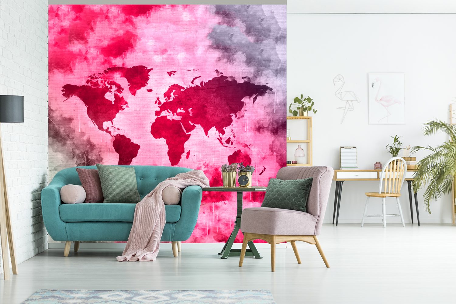 - Wandtapete Wohnzimmer für Weltkarte Matt, Farben, Schlafzimmer, (5 MuchoWow St), bedruckt, Fototapete Abstrakt oder Vinyl - Tapete