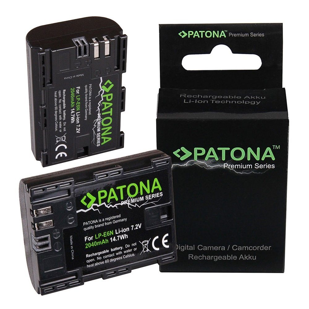 Patona 2x Premium Akku für Canon LP-E6N LPE6N XC10 Kamera-Akku Ersatzakku Kameraakku 2040 mAh (7,2 V, 2 St), EOS R EOS 80D 7D 70D 6D 60D