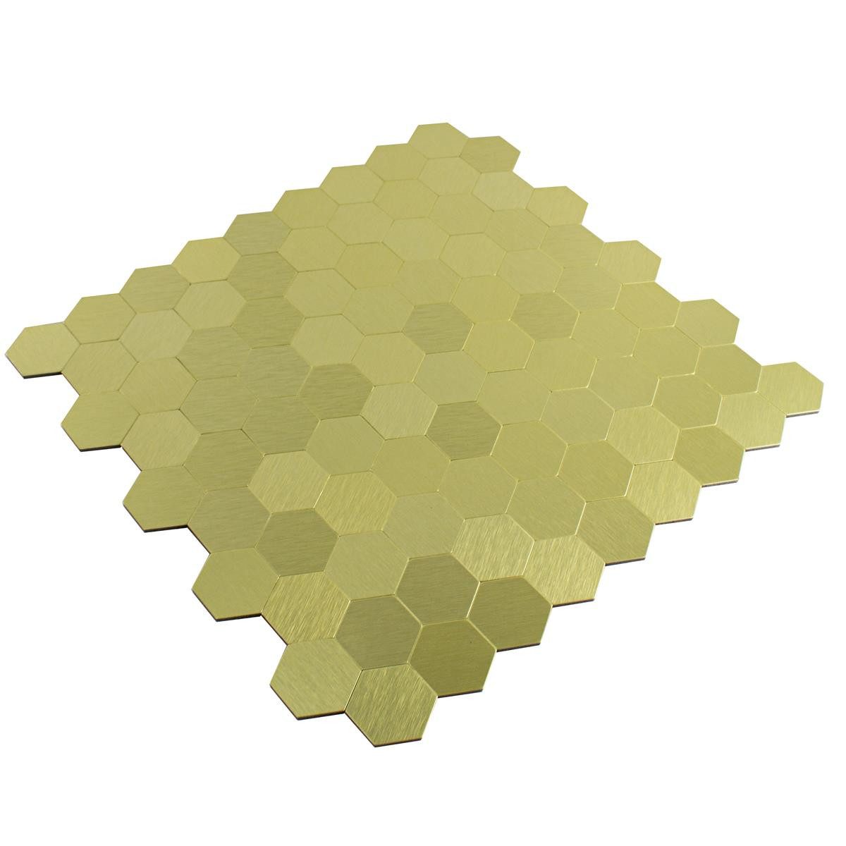 Mosafil Mosaikfliesen Mosaikfliesen Metall Selbstklebend Vryburg Gold Hexagon, Metall-Aluminium 28.000x29.000, gold