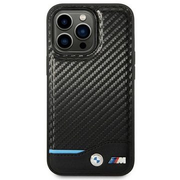 BMW Smartphone-Hülle BMW Silikon Metal Logo Apple iPhone 14 Pro Max Hardcase Leather Carbon