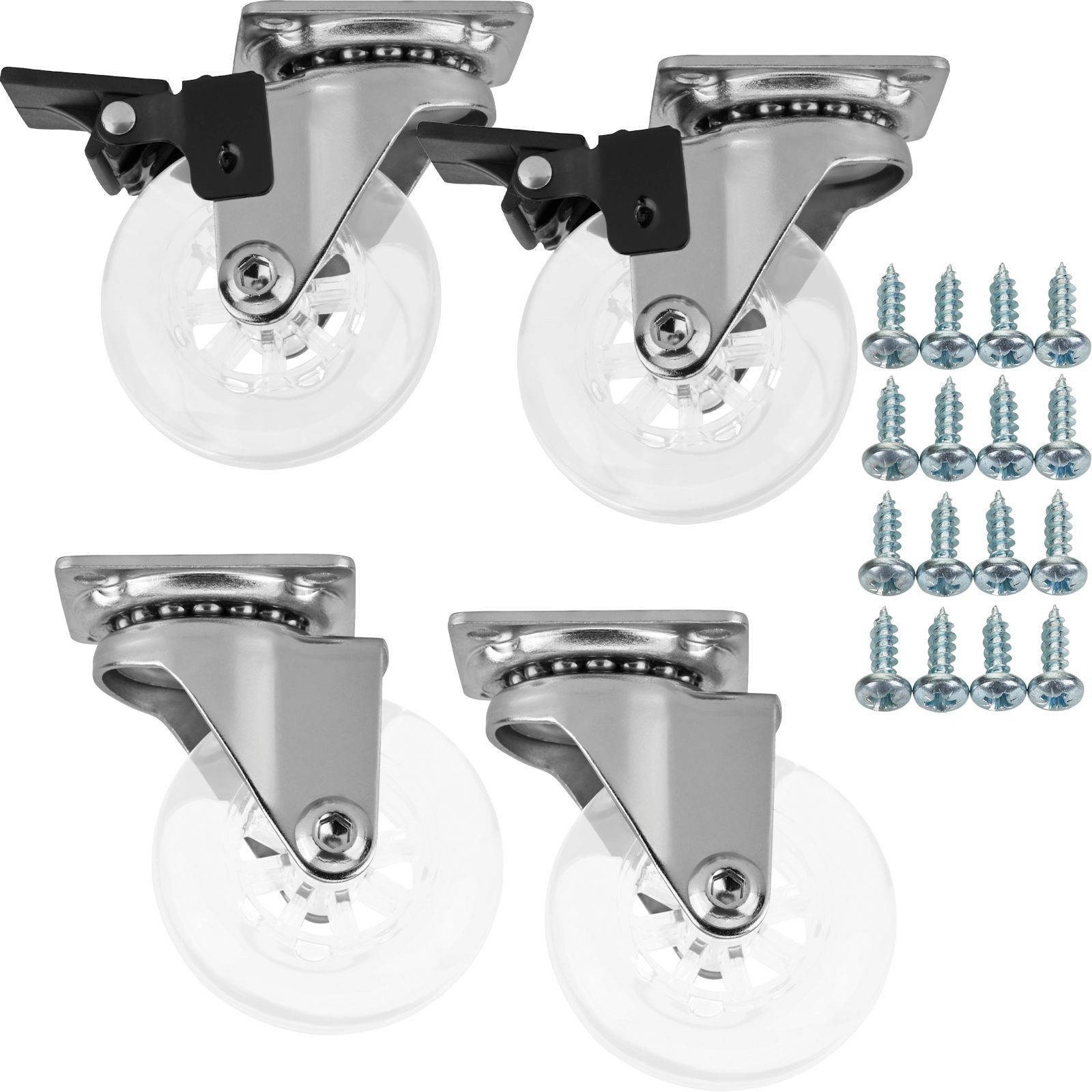 SO-TECH® Möbelrolle Lenkrollen SWIFT inkl. Schrauben, belastbar bis 35 kg / St., (4-St), Ø 50 mm, transparent, mit / ohne Bremse (Feststeller)