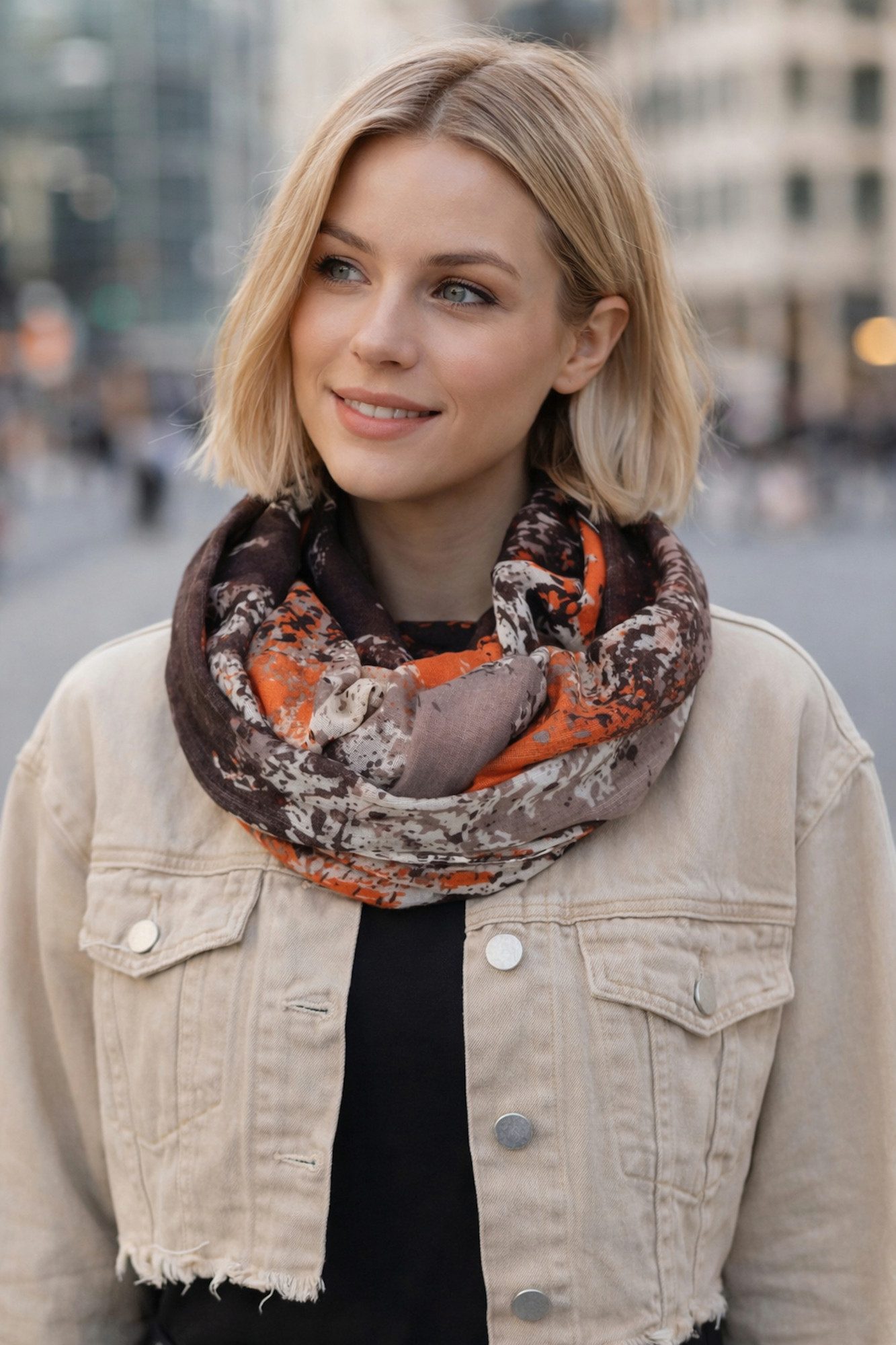 Ella Jonte Loop, mit buntem Airbrush-Muster – Leichter Rundschal in 4 Trendfarben