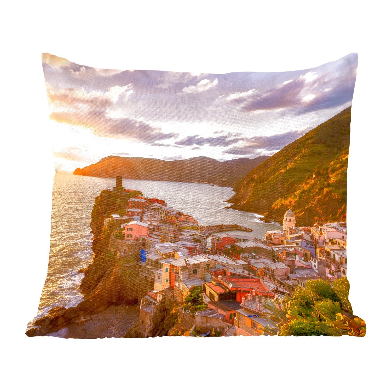MuchoWow Dekokissen Sonnenuntergang in Cinque Terre, Zierkissen mit Füllung für Wohzimmer, Schlafzimmer, Deko, Sofakissen