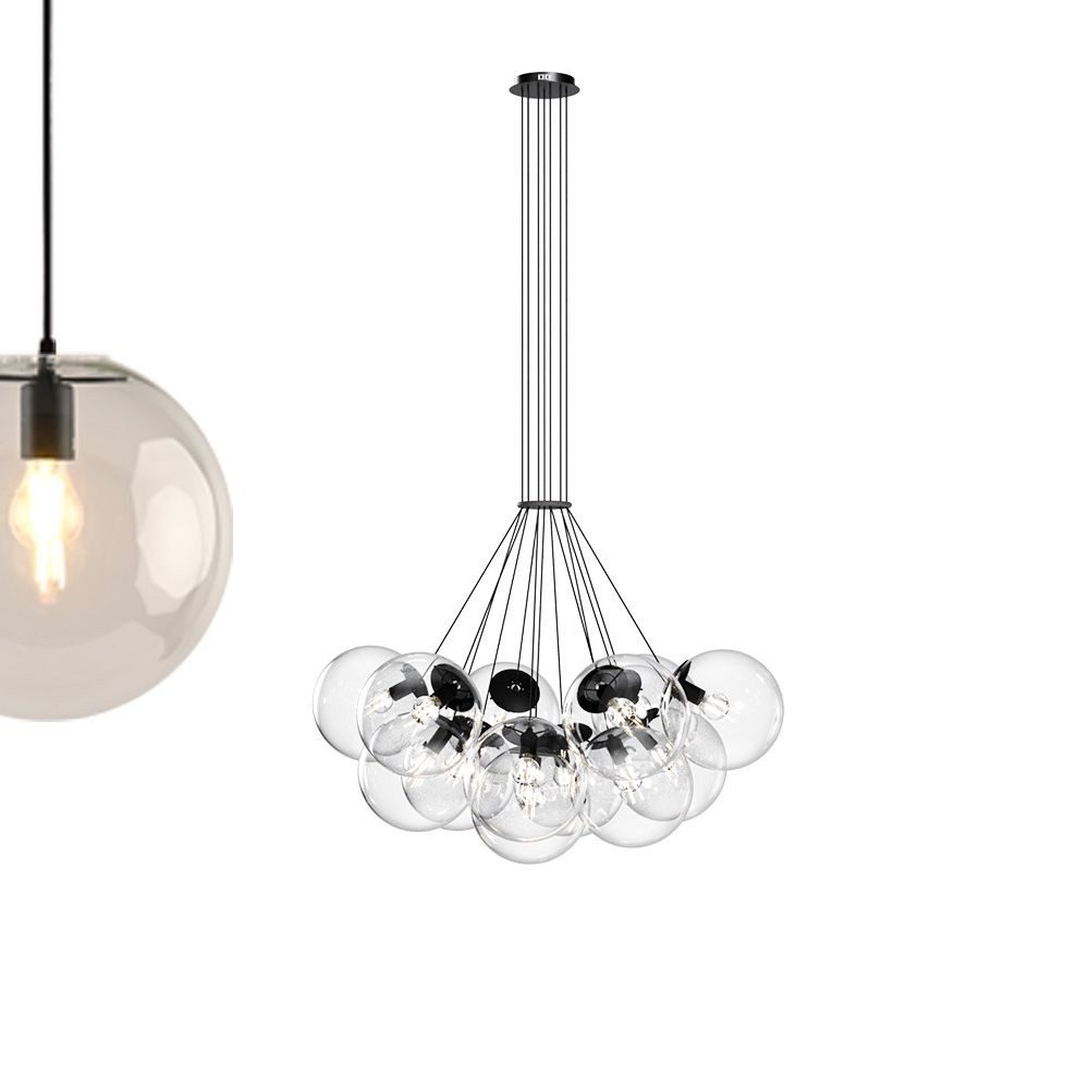 s.luce Pendelleuchte Cluster Glaskugel Galerieleuchte 13-flammig Klar